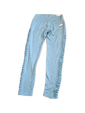 NWT Aerie Chill Play Move Aqua Blue Leggings Womens L Pleated Sheer Side Hi-Rise